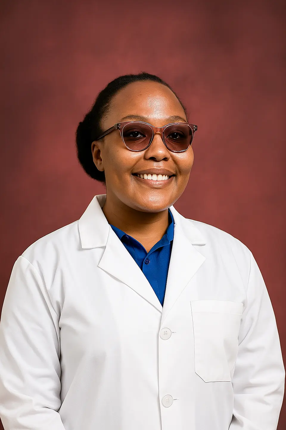 Portrait of Dr. Gloria Wafula in a white coat.